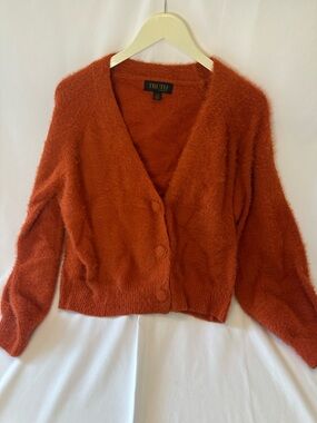 Truth Burnt Orange Fuzzy V-Neck Button Cardigan